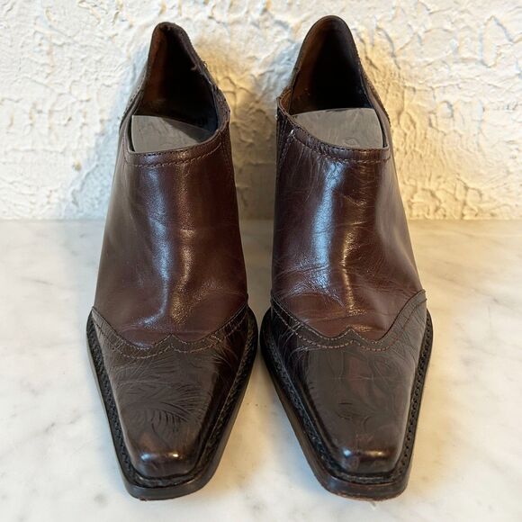 Antonio Melani Brown Embossed Leather Western Ankle Booties Women’s 6 Square Toe - Picture 4 of 9